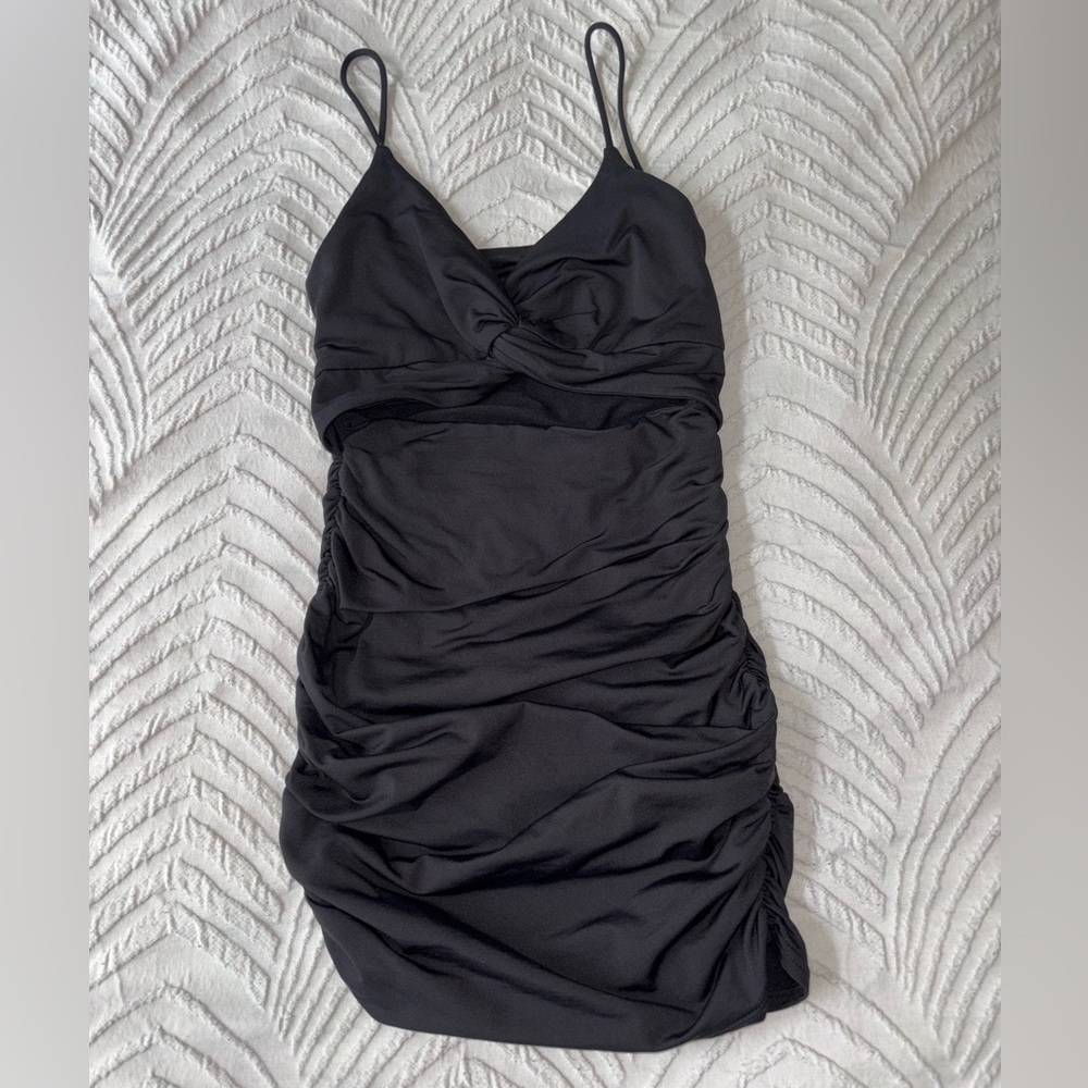 Fleece Lined Black Ruched Dress